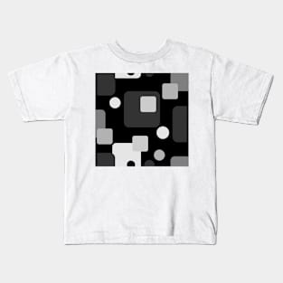 Retro Abstract Dream Space Grey White on Black Kids T-Shirt